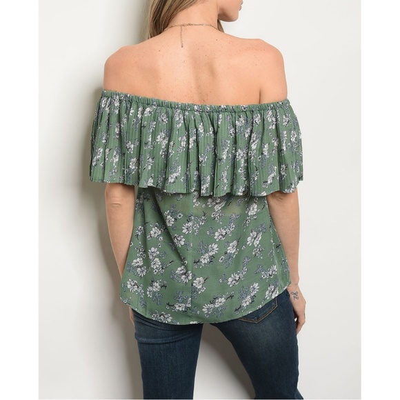 Green Ivory Floral Off Shoulder Top {Alythea} - Picture 4 of 6